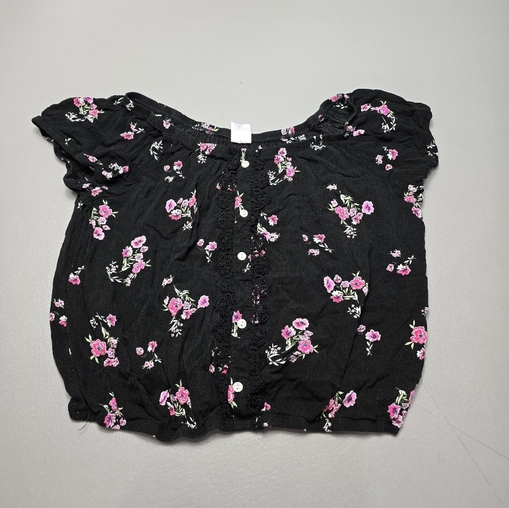 no boundaries black and pink flower off the shoulder top women's size XXL